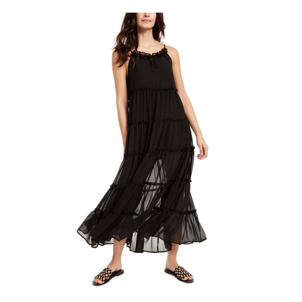 THE WEEKEND BRAND Womens Black Sleeveless Halter Maxi Ruffled Dress 4
